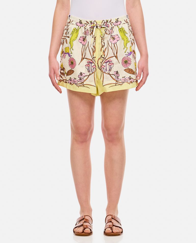Shop Tory Burch Printed Linen Camp Shorts In Multicolor