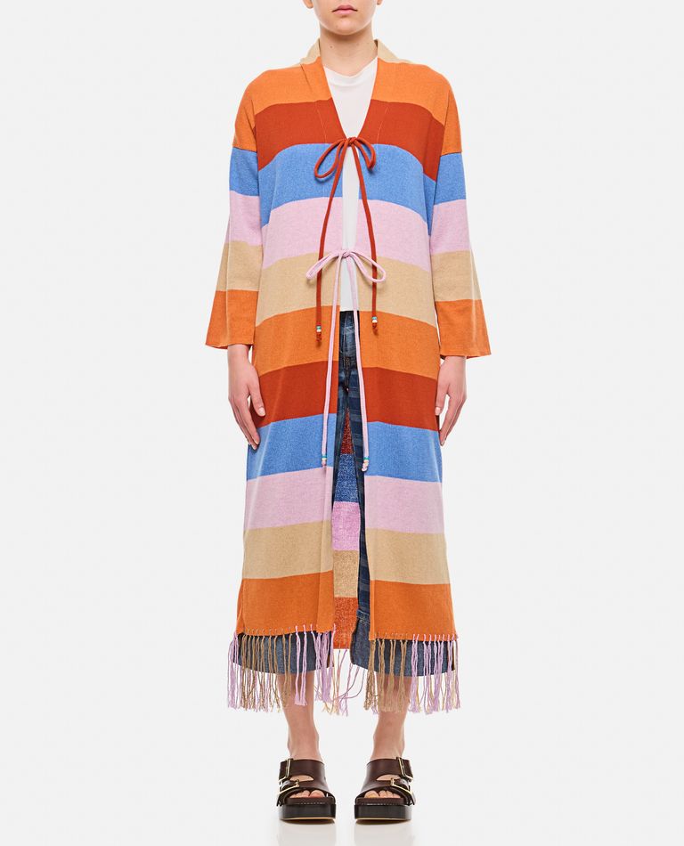 Shop Gio Giovanni Gerosa Striped Kimono With Laces In Multicolor