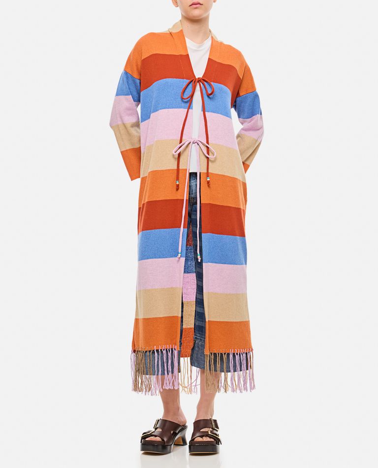 Shop Gio Giovanni Gerosa Striped Kimono With Laces In Multicolor