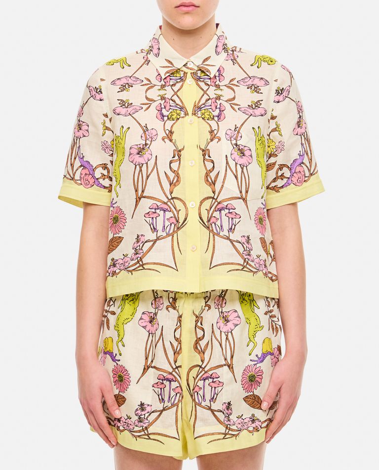 Shop Tory Burch Printed Linen Camp Shirt In Multicolor