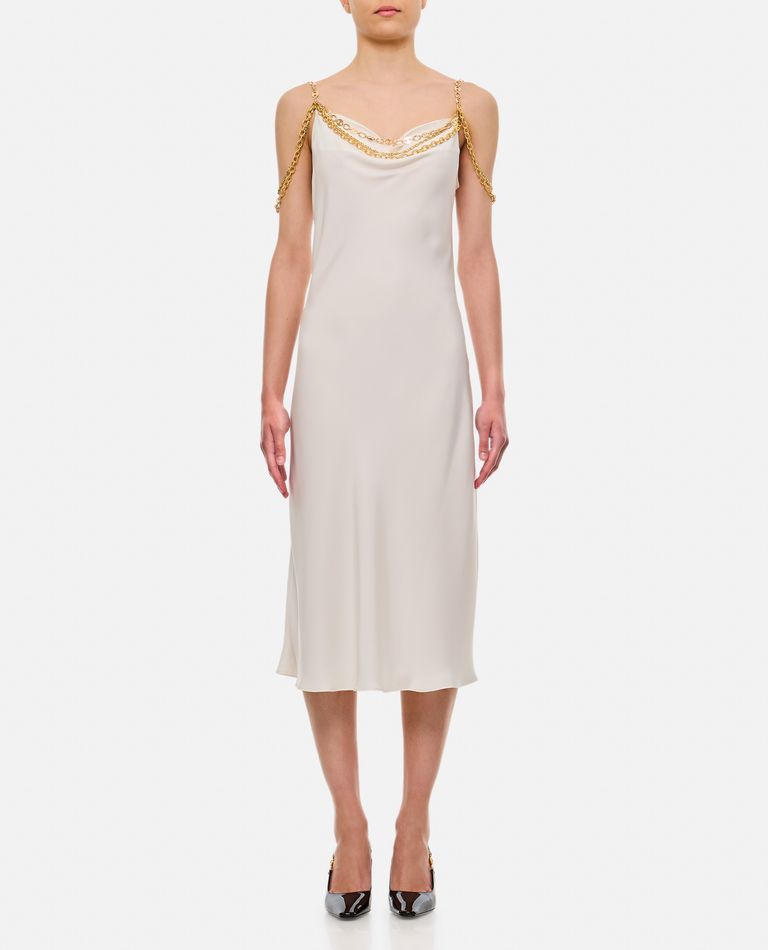 Rabanne Chain-embellished Satin Midi Slip Dress In White