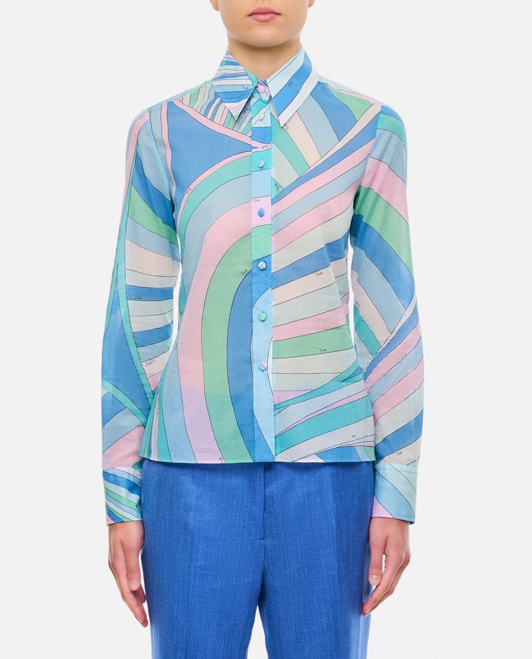 Shop Emilio Pucci Long Sleeve Cotton Muslin Shirt In Sky Blue