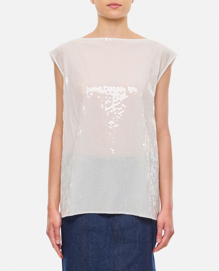 Shop Junya Watanabe Embroidered Sequins Top In White