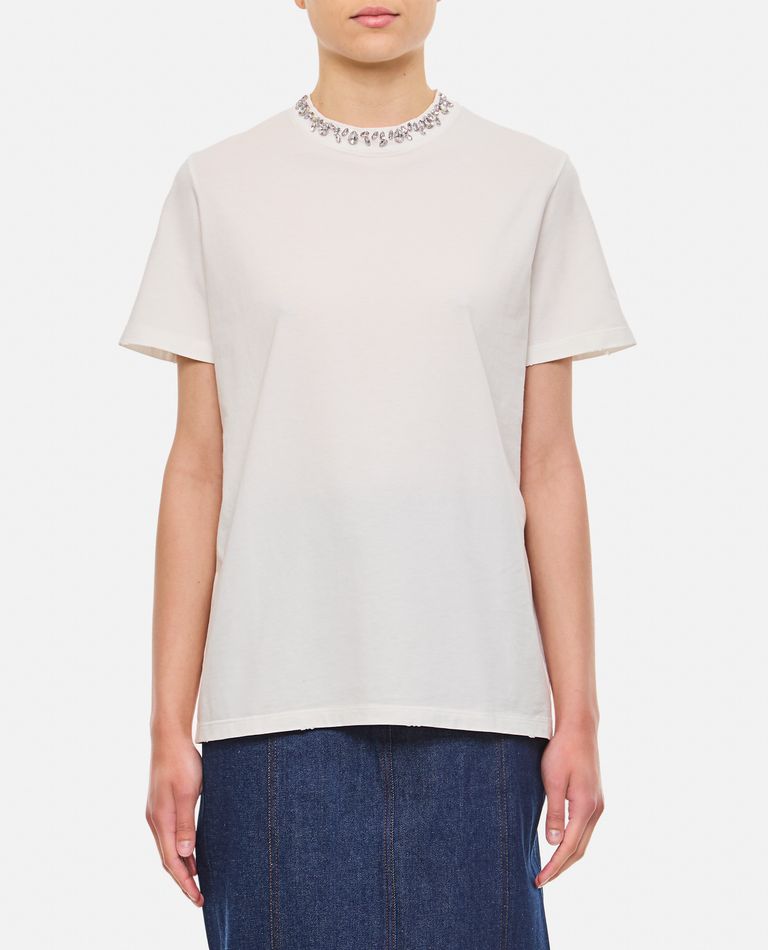 Shop Golden Goose Regular Distressed Cotton T-shirt With Embroidery In White