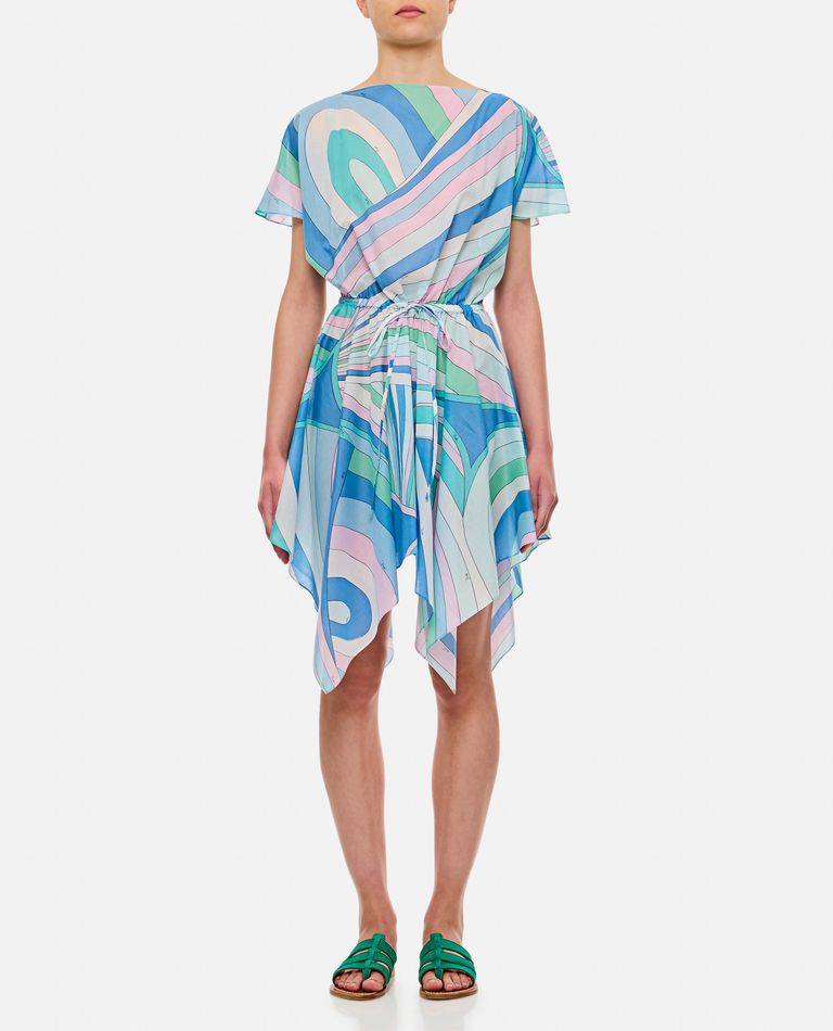 Emilio Pucci Short Sleeve Cotton Dress In Sky Blue