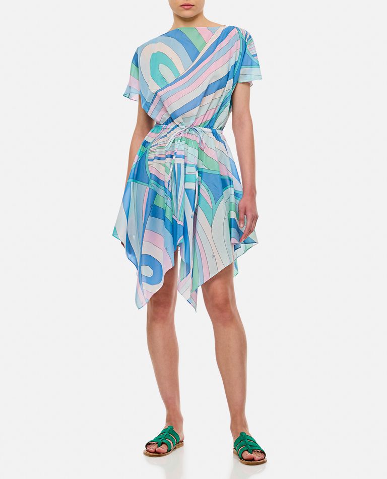 Shop Emilio Pucci Short Sleeve Cotton Dress In Sky Blue