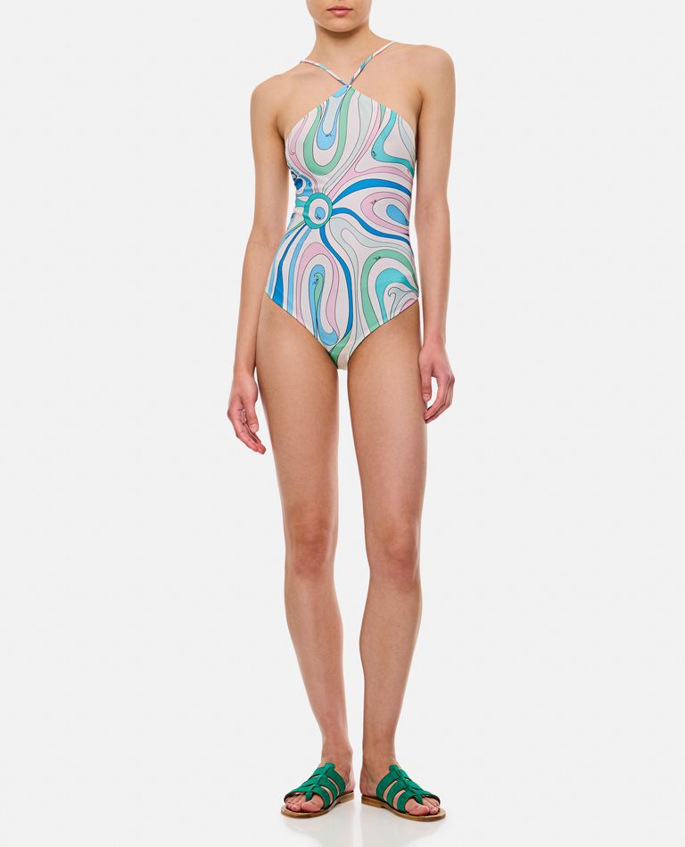 Shop Emilio Pucci Lycra Swimsuit In Sky Blue