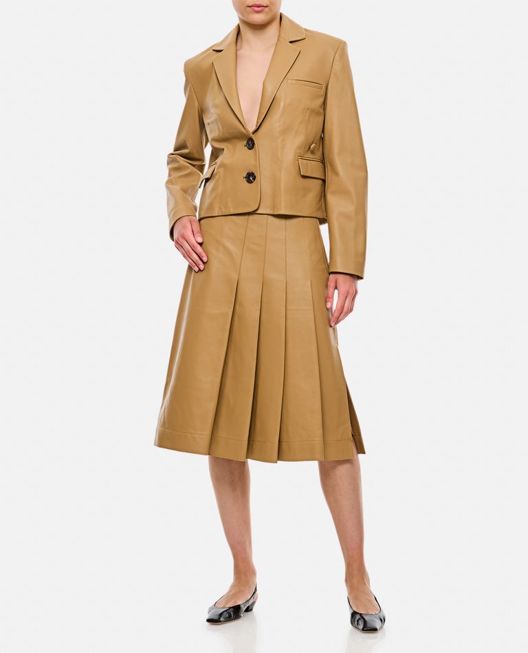 Shop Saks Potts Nicole Midi Leather Skirt In Beige