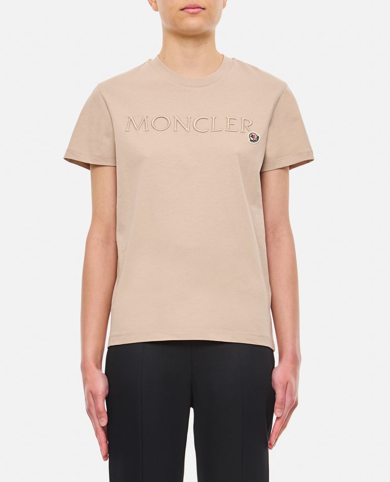 Shop Moncler Ss Cotton Logo T-shirt In Beige