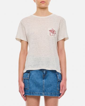 Golden Goose - LINEN T-SHIRT WITH EMBROIDERED POCKET