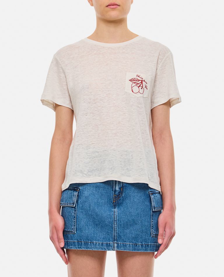 Shop Golden Goose Linen T-shirt With Embroidered Pocket In White