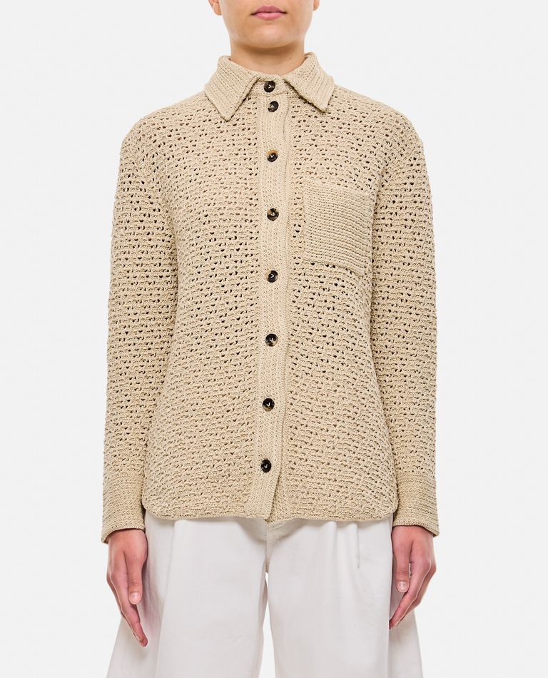 Shop Bottega Veneta Crochet Shirt Jacket In Beige