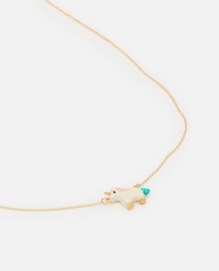 Aliita 9k Gold Unicornio Enamel Necklace In White