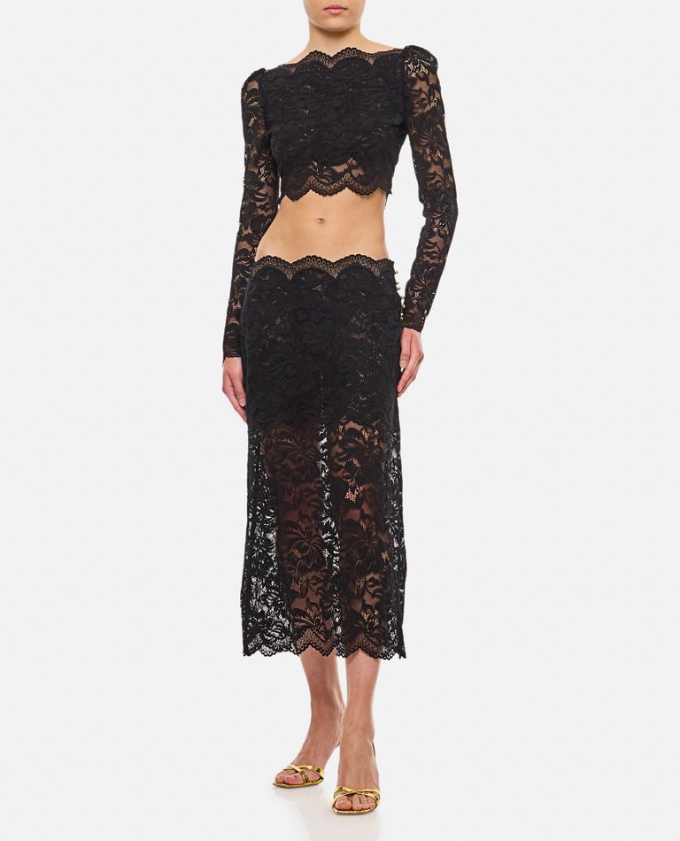 Rabanne Floral Lace Ruffle-hem Midi Skirt In Black