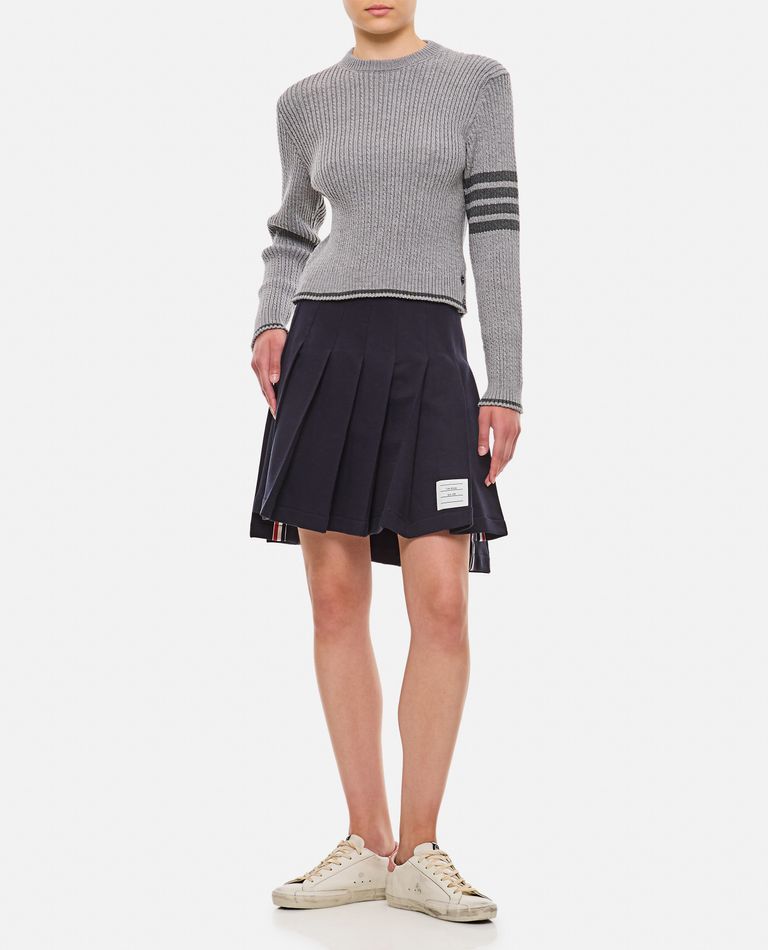 Shop Thom Browne Merino Wool Baby Cable Cropped Crew Neck Pullover In Grey