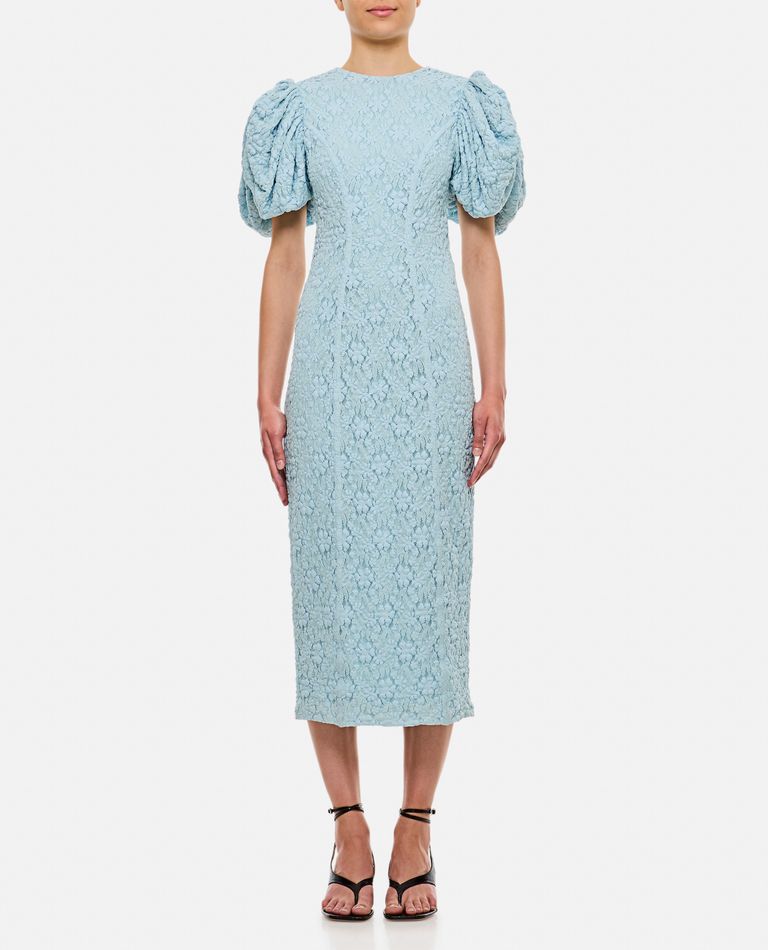 Shop Rotate Birger Christensen Lace Midi Fitted Dress In Sky Blue