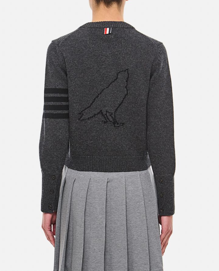 Thom Browne - MERINO WOOL RAVEN ICON JERSEY INTASIA CREW NECK CARDIGAN_3