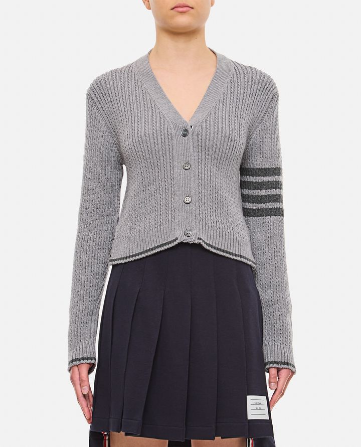 Thom Browne - CARDIGAN NEONATO CON SCOLLO A V A TRECCE IN LANA MERINO_1