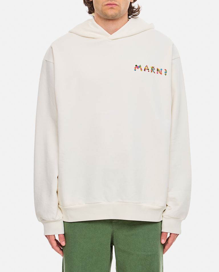 Marni Cotton Hoodie Sweatshirt In White