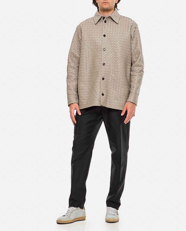 Shop Bottega Veneta Intreccio Leather Shirt In Grey