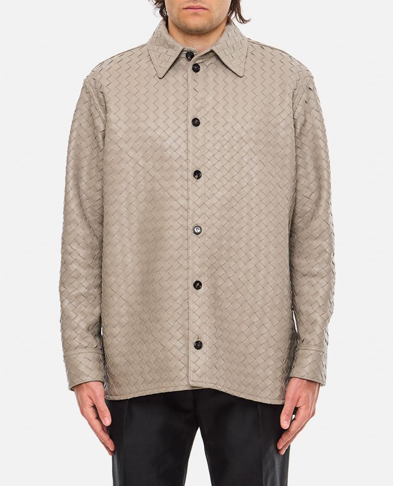 Shop Bottega Veneta Intreccio Leather Shirt In Grey