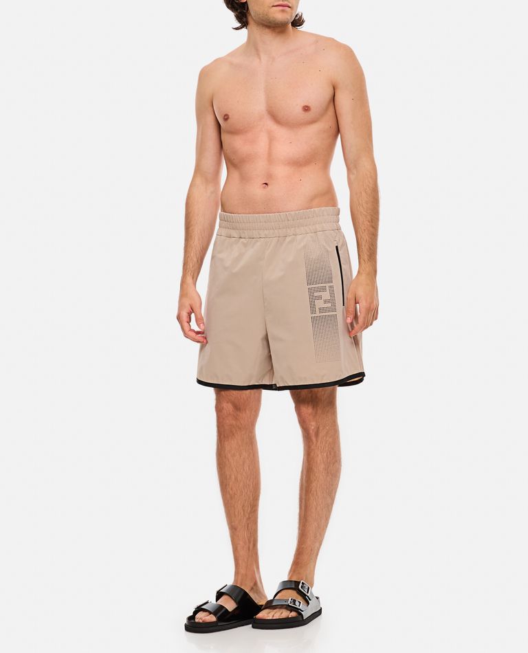 Shop Fendi Shaded Ff Gym Shorts In Beige