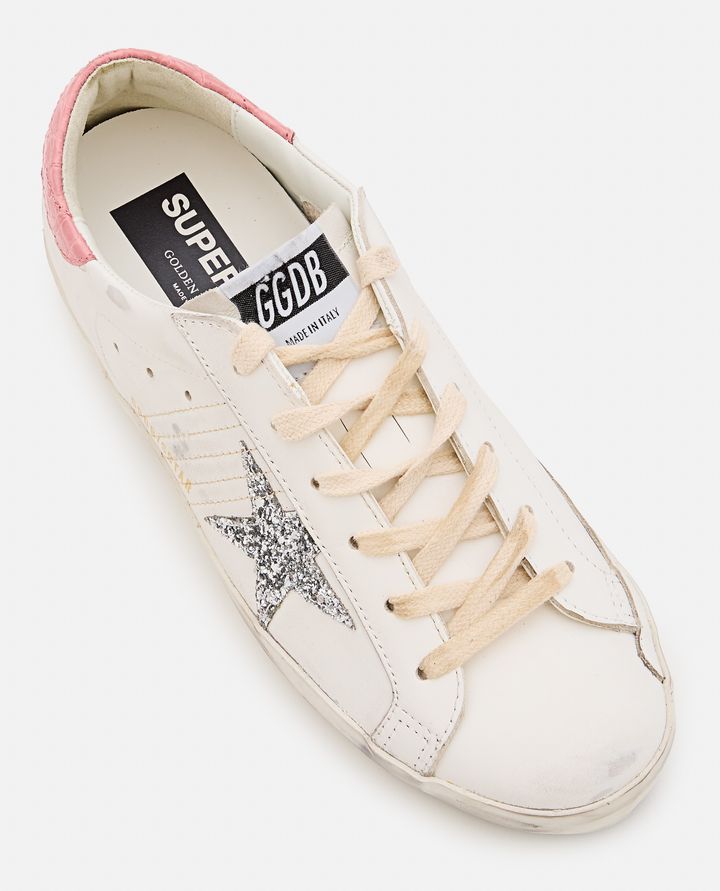 Golden Goose - SUPER STAR LEATHER AND GLITTER SNEAKERS_4