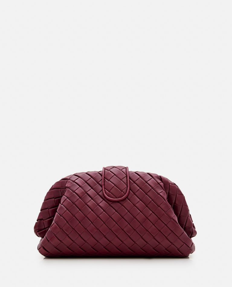 Bottega Veneta Lauren Leather Clutch W/chain In Red