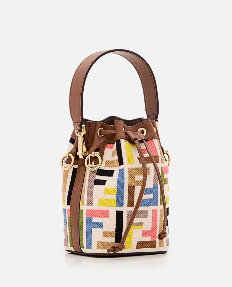 Shop Fendi Mini Mon Tresor Embroidered Canvas Bucket Bag In Multicolor