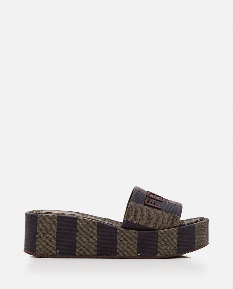 Shop Fendi Jacquard Platform Slide Sandals In Brown