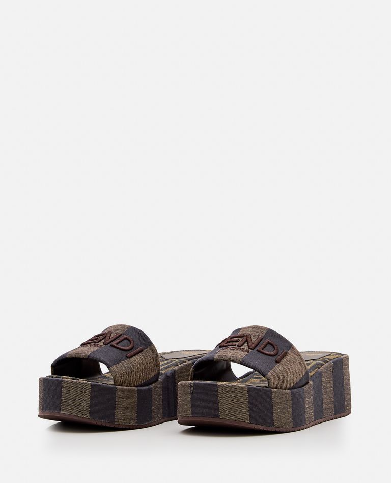 Shop Fendi Jacquard Platform Slide Sandals In Brown