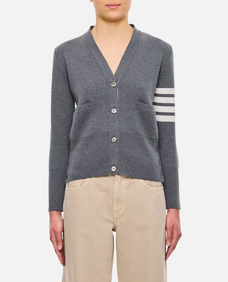 Shop Thom Browne Milano Classic V Neck Cardigan In Grey