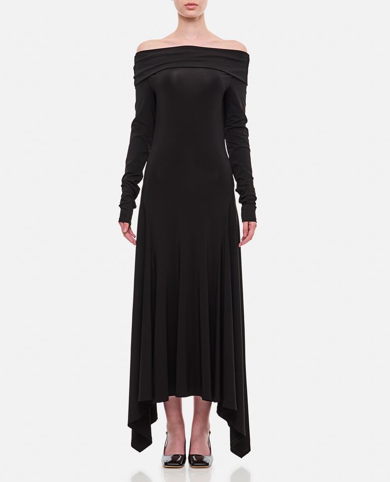 Max Mara Jersey Dress With Asymmetrical Hem And Off-shoulder Neckline In Black