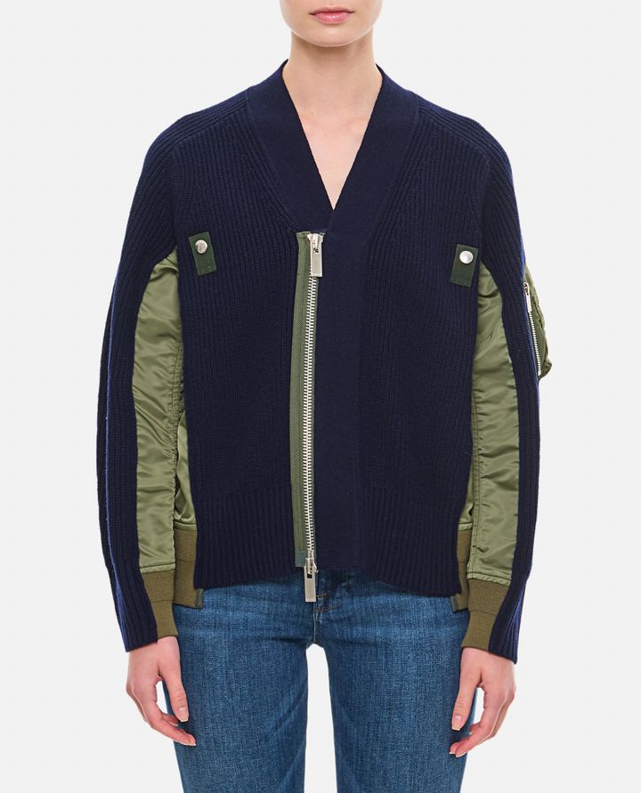 Sacai - CARDIGAN IN LANA E TWILL DI NYLON_1