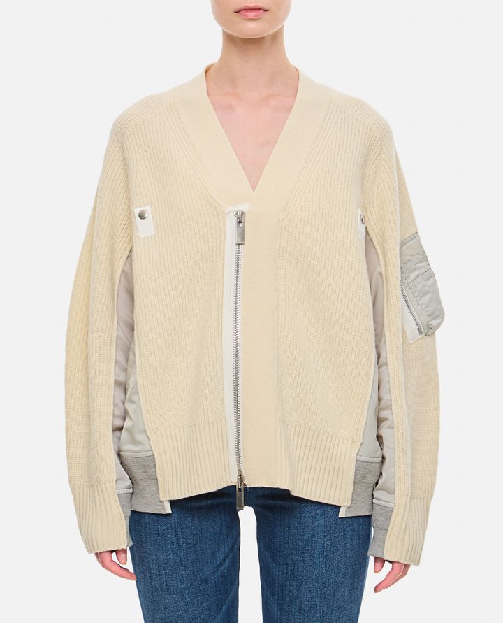 Sacai - MCARDIGAN IN LANA E TWILL DI NYLON_1