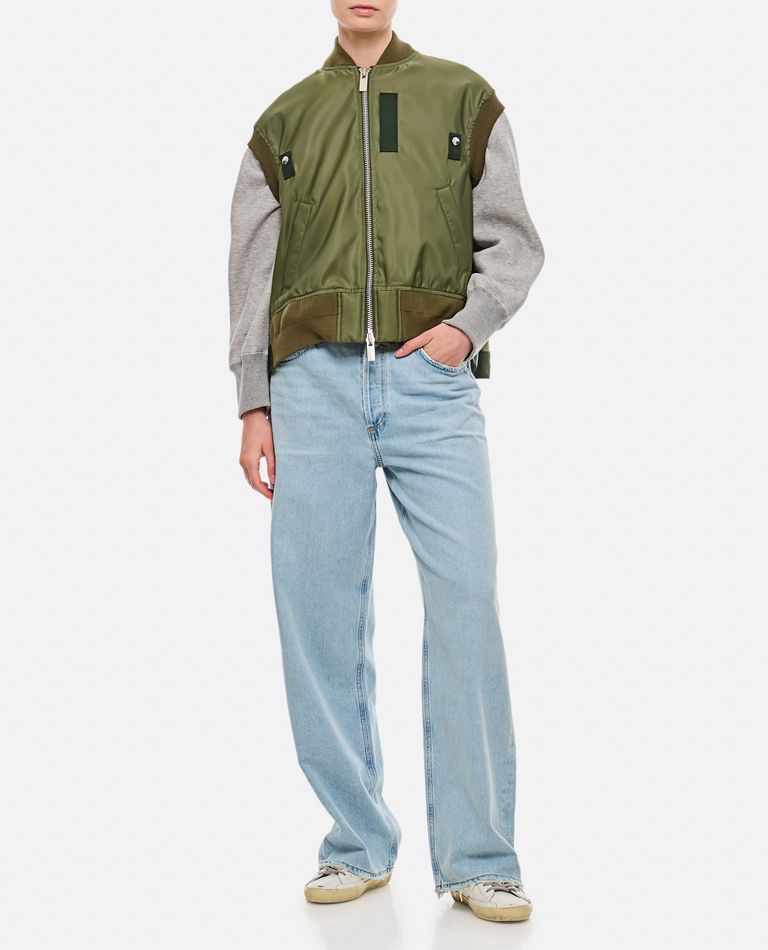 Sacai Sleeveless Nylon Zip-up Jacket In Green