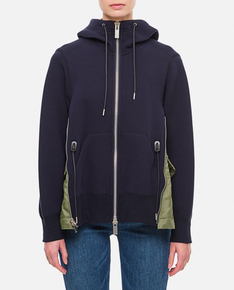 Sacai Sponge Sweat X Nylon Twill Hoodie In Blue