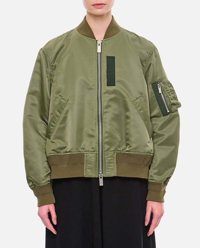 Sacai Zip-up Nylon Bomber Jacket In Green