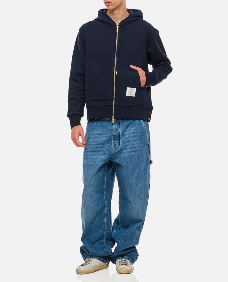 Shop Thom Browne Hoodie Zip-up Pullover In Blue