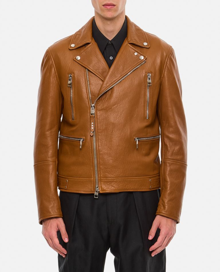 Shop Alexander Mcqueen Leather Jacket In Brown