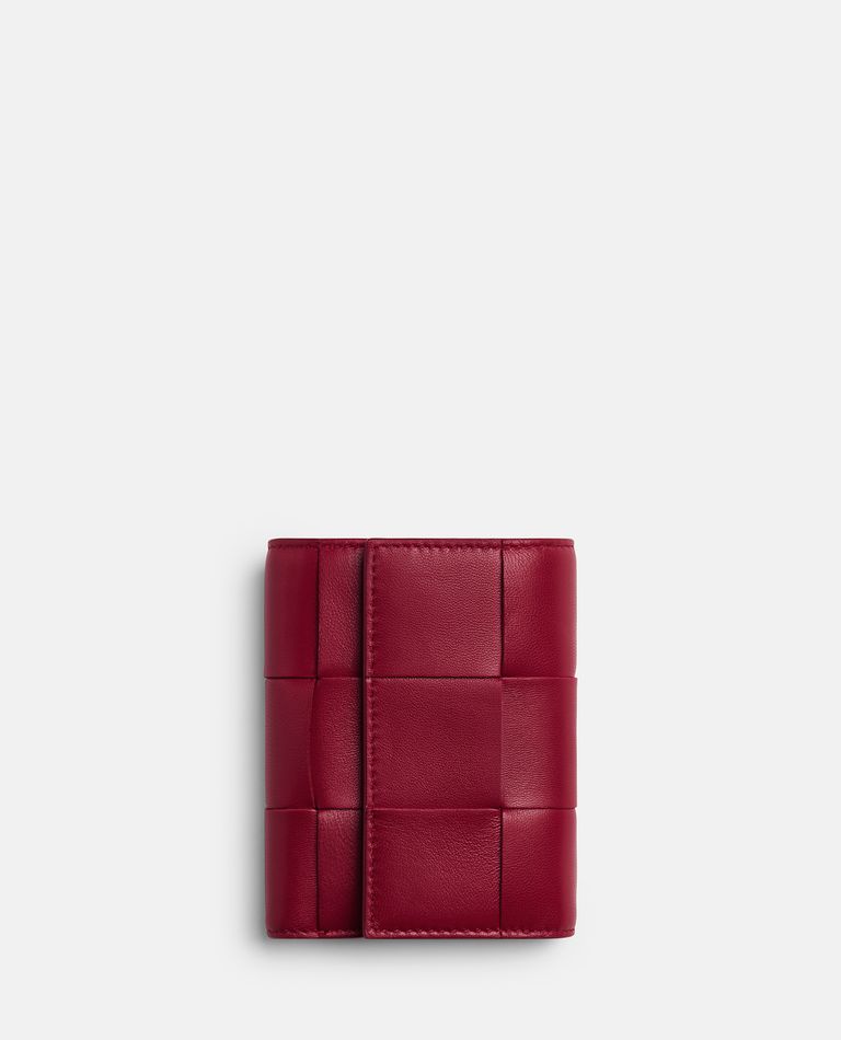 Shop Bottega Veneta Bicolor Tri-fold Leather Wallet In Red