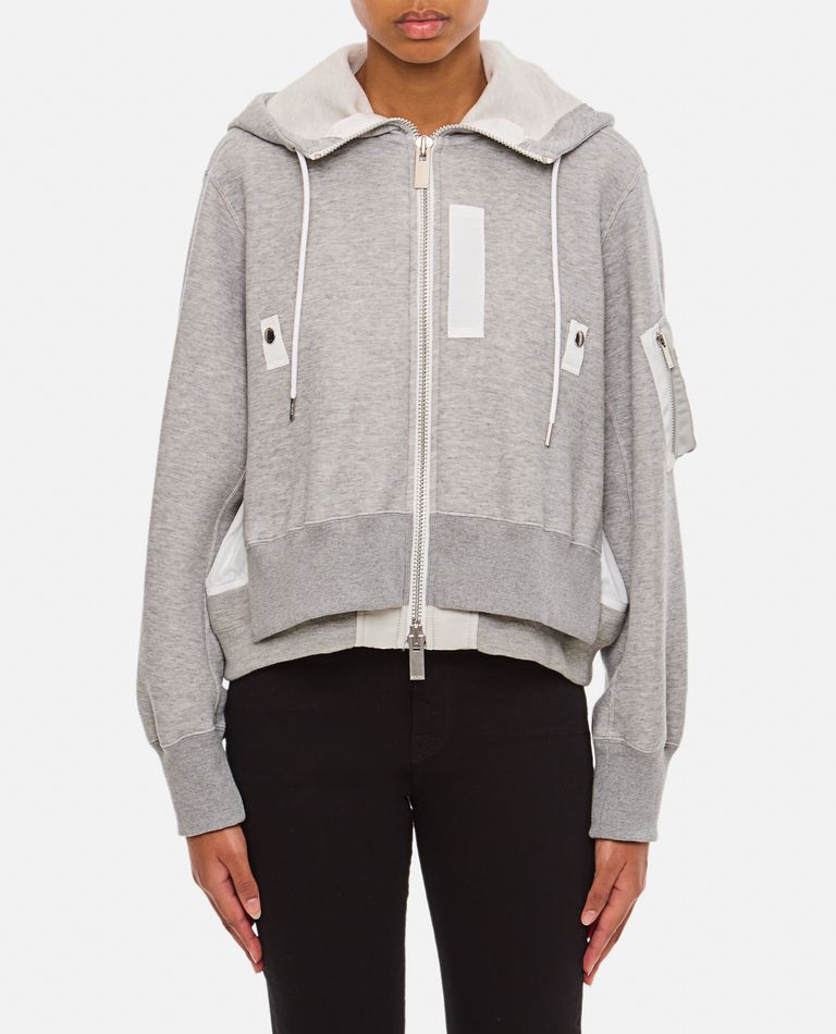 Shop Sacai Sponge Sweat X Nylon Twill Hoodie In Grey