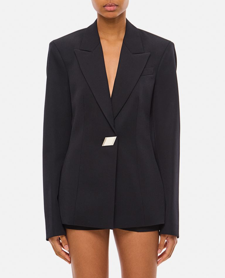 Shop Attico Wool Gabardine Blazer In Black