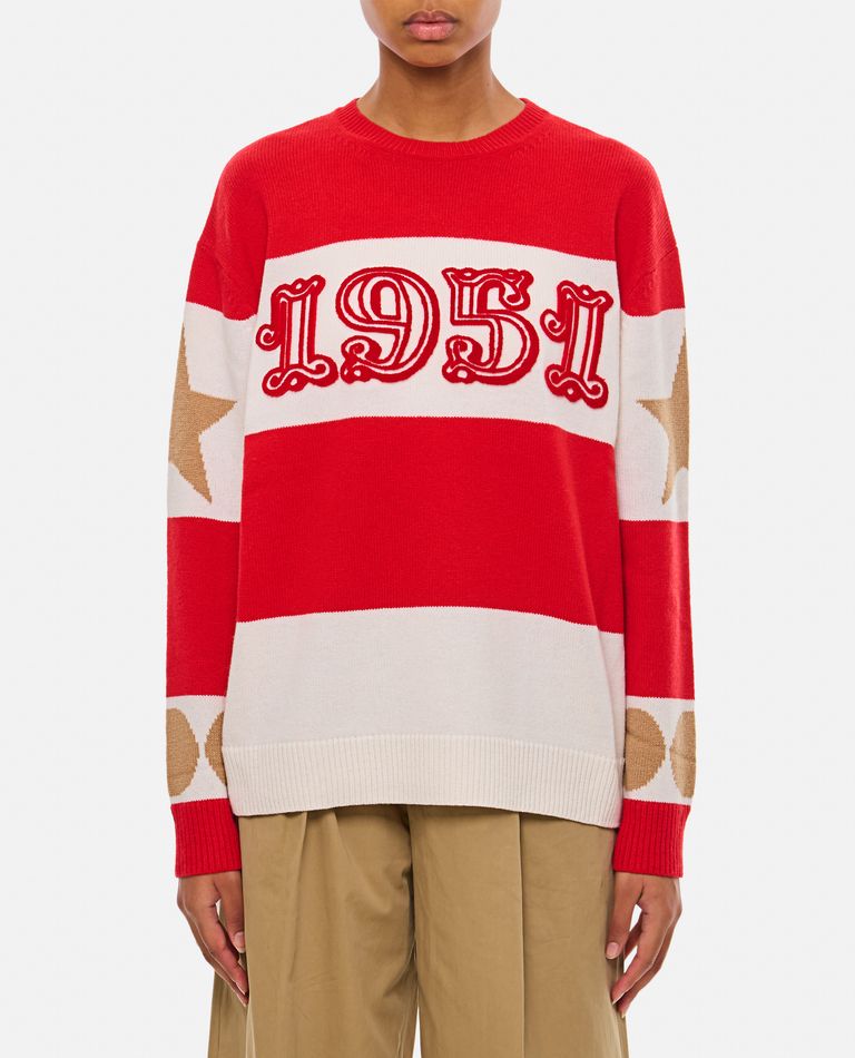 Max Mara Dirce Over Sweater In Red Jacquard Wool In Red