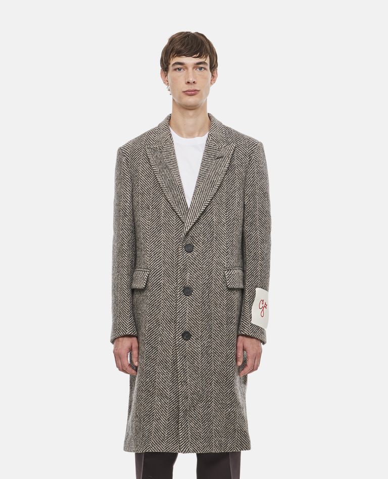 Shop Golden Goose Golden M's Single Breasted Coat Chevron Wool In Grey