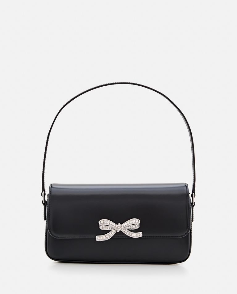 Shop Self-portrait Black Leather Baguette Bag