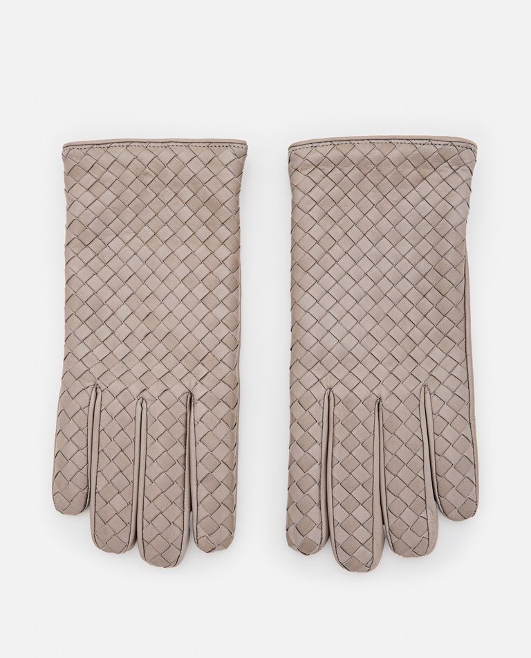 Shop Bottega Veneta Intrecciato Leather Gloves In Grey