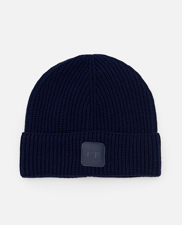 Shop C.p. Company Metropolis Series Extra Fine Merino Wool Logo Beanie In Blue