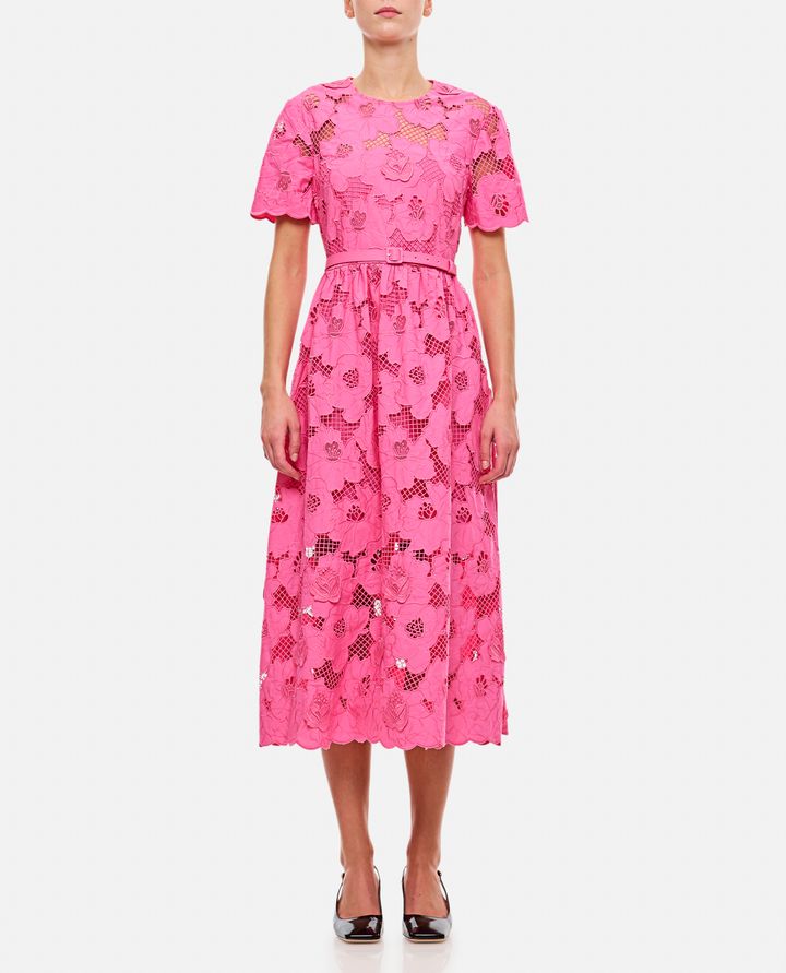 Self-Portrait - PINK COTTON LACE MIDI DRESS_1