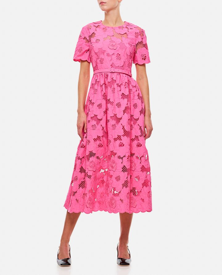 Self-Portrait - PINK COTTON LACE MIDI DRESS_2